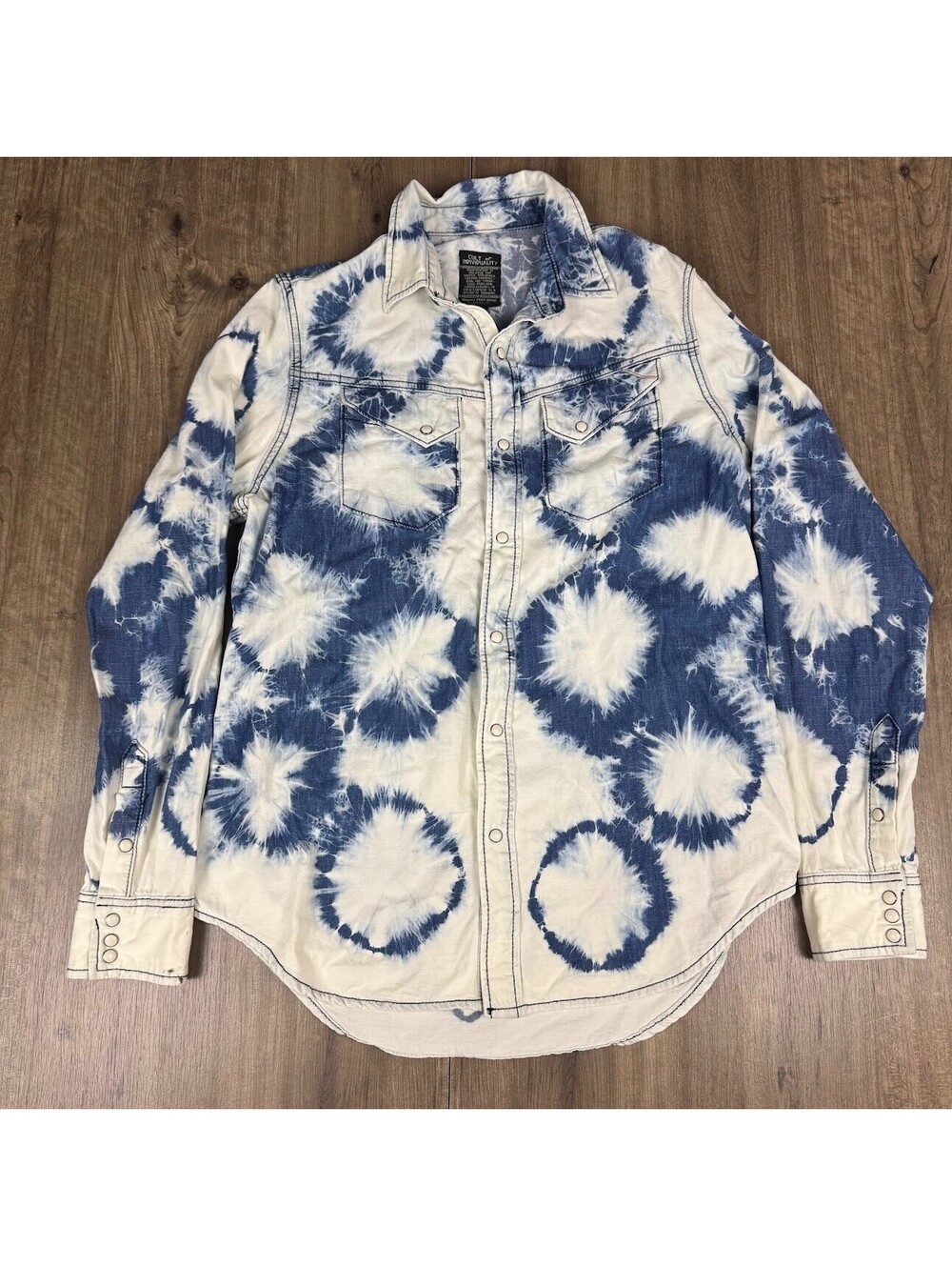 Cult Of Individuality Mens Small Denim Pearl Snap Western Tie-Dye Shirt
